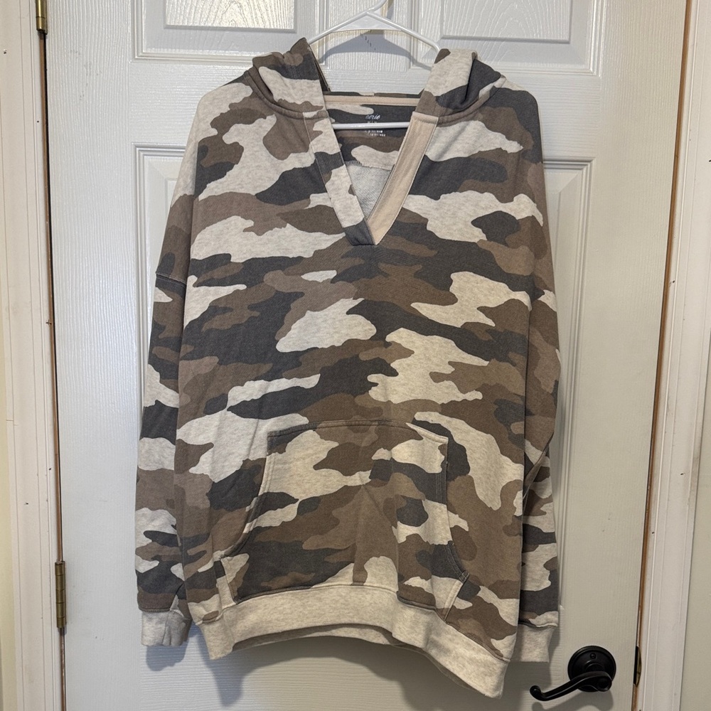 Aerie Camouflage Hoodie Sweater - Brown and Cream